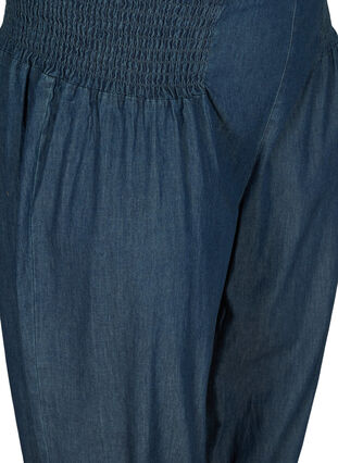 Loose cotton 3/4-length trousers with smock effect, Medium Blue Denim, Packshot image number 2