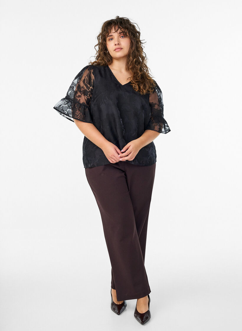 Organza-look party blouse with a tone-on-tone pattern, Black, Model image number 1