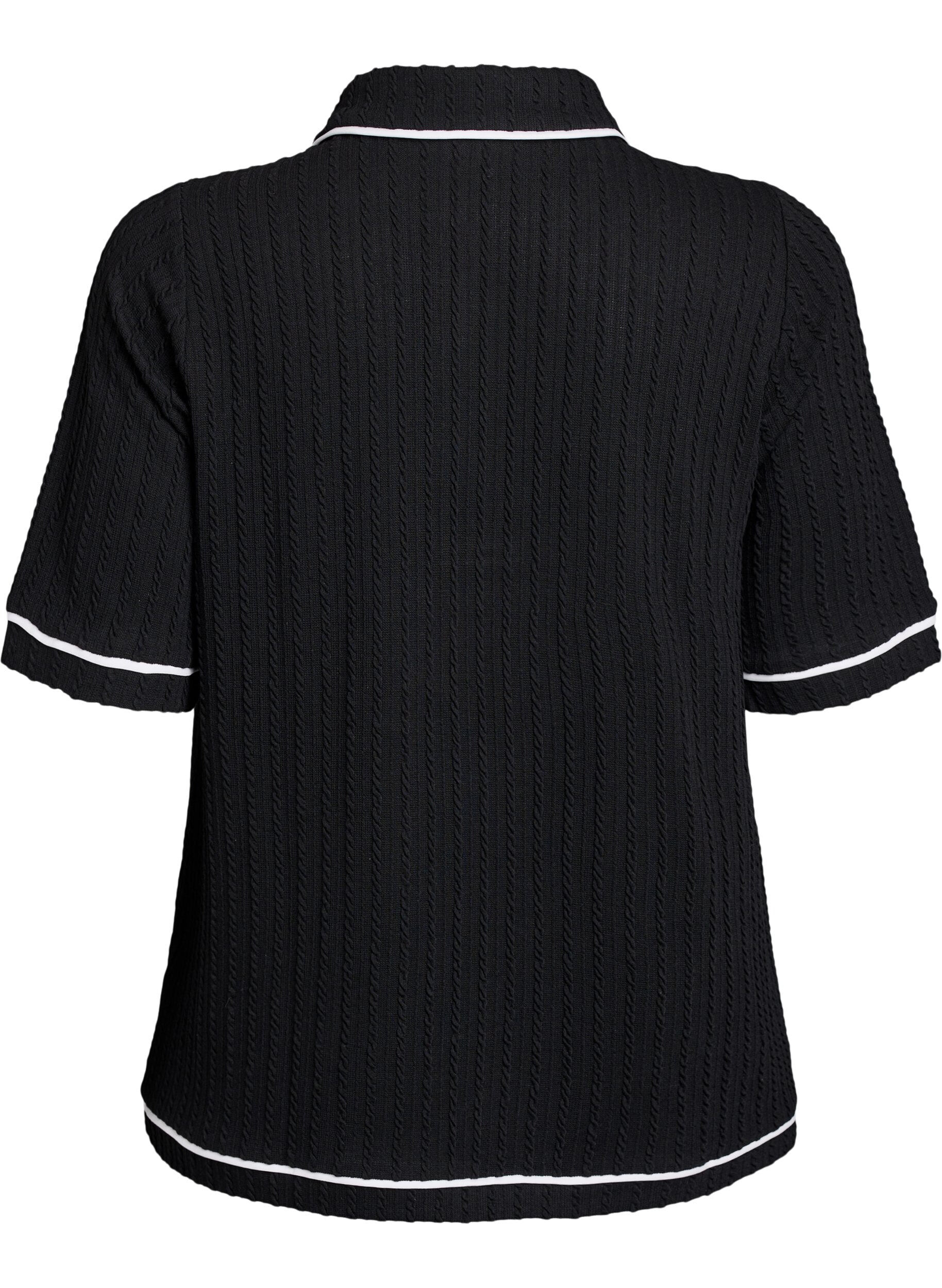 Zizzifashion Textured jersey polo shirt with contrast trims, Black, Packshot image number 1