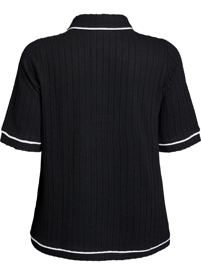 Textured jersey polo shirt with contrast trims, Black, Packshot image number 1