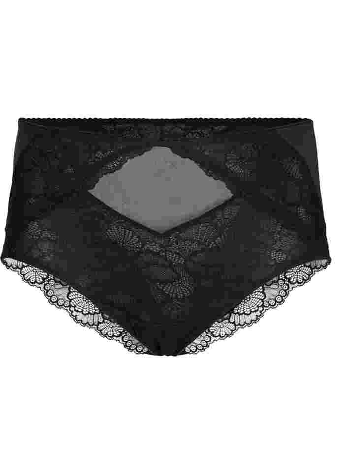 High waisted panty with lace and mesh, Black, Packshot