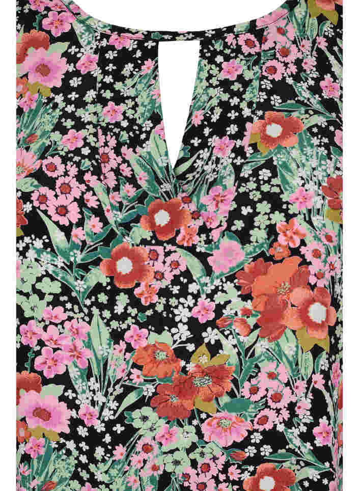 Floral blouse with 3/4 sleeves, Green Flower AOP, Packshot image number 2