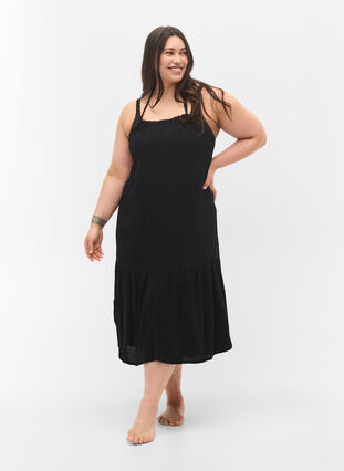 Long beach dress in viscose, Black, Model image number 0