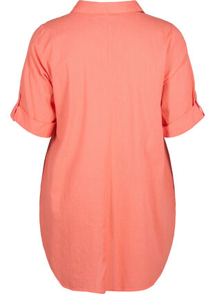 Short-sleeved cotton blend tunic with linen, Living Coral, Packshot image number 1