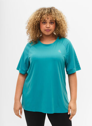Short-sleeved training t-shirt with round neck, Green-Blue Slate, Model image number 0