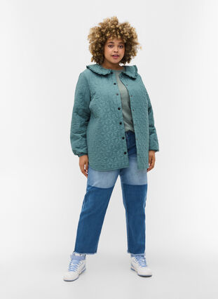 Quilted jacket with collar and frills, Sagebrush Green, Model image number 2