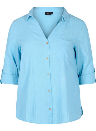 Blouse with 3/4-length sleeves and buttons, Alaskan Blue, Packshot image number 0