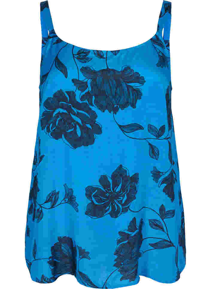 Sleeveless viscose top with floral print, Blue Flower AOP, Packshot image number 0