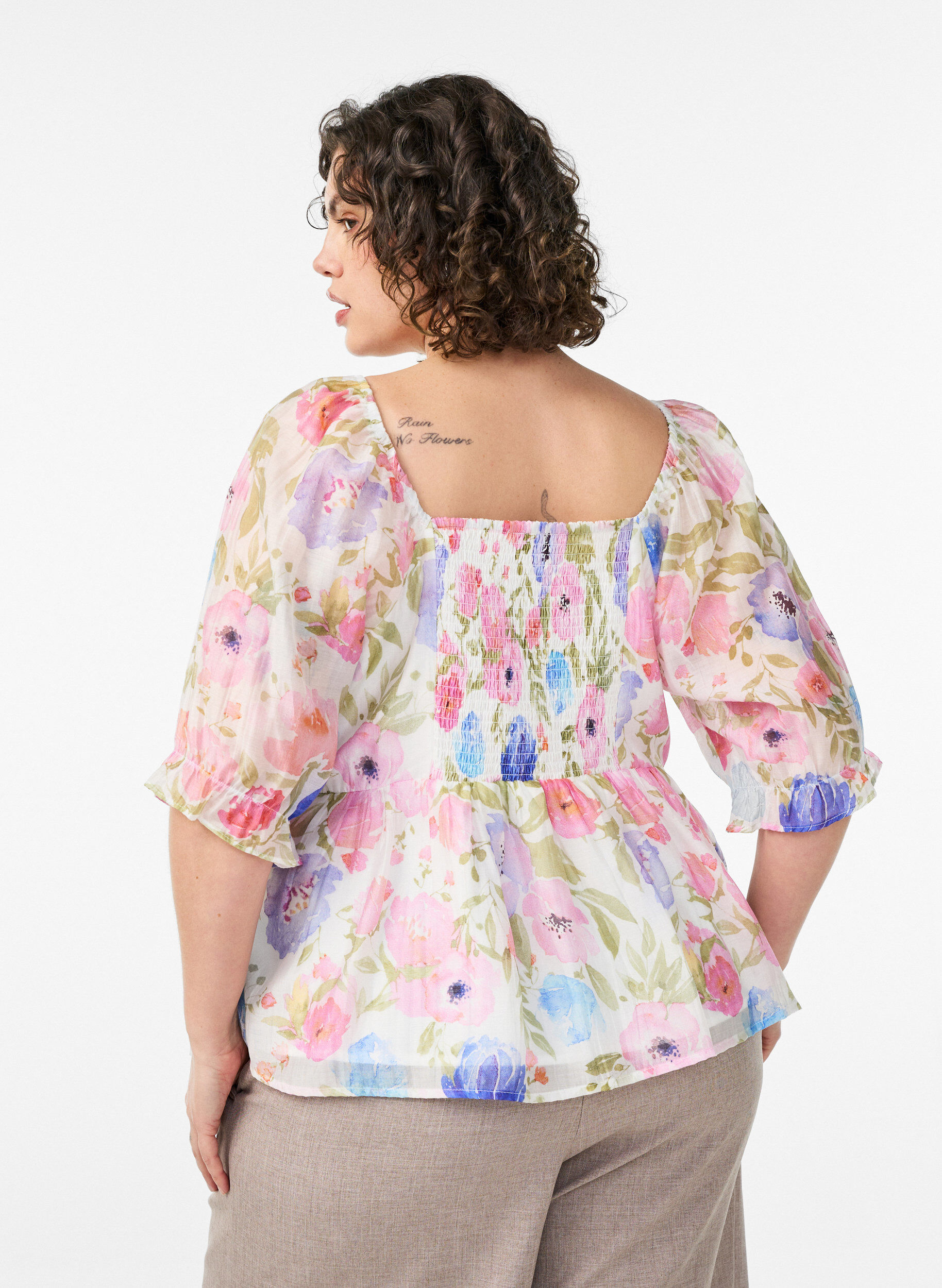ZizzifashionLyocell blouse with floral print and sweetheart neckline, White, Model image number 2