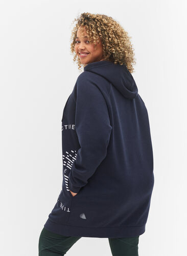 Long sweatshirt with a hood and print details, Night Sky, Model image number 1