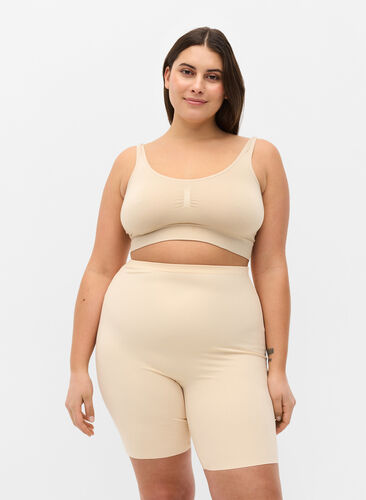 Light shapewear shorts with high-rise waist, Nude, Model image number 0