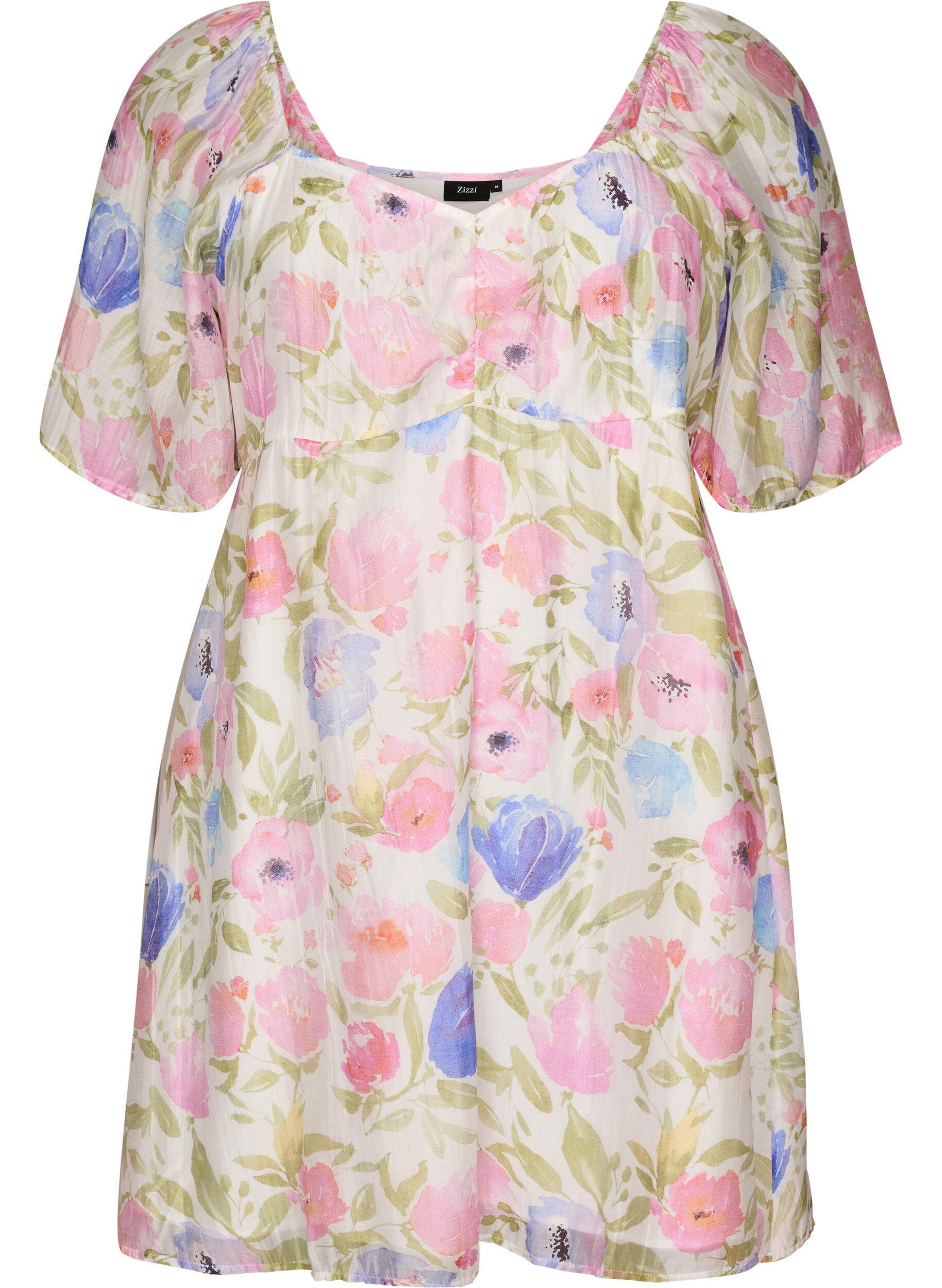 Floral empire line dress with a wide V-neck