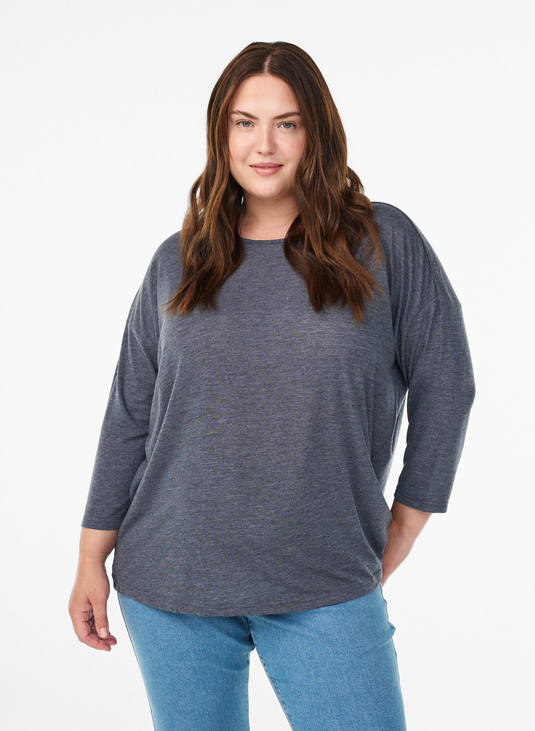 ZizzifashionJersey blouse with 3/4 sleeves, Dark Grey, Model image number 0