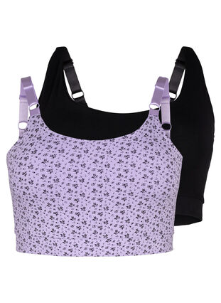 2-pack cotton bra top with adjustable straps, Purple Rose/Black, Packshot image number 0