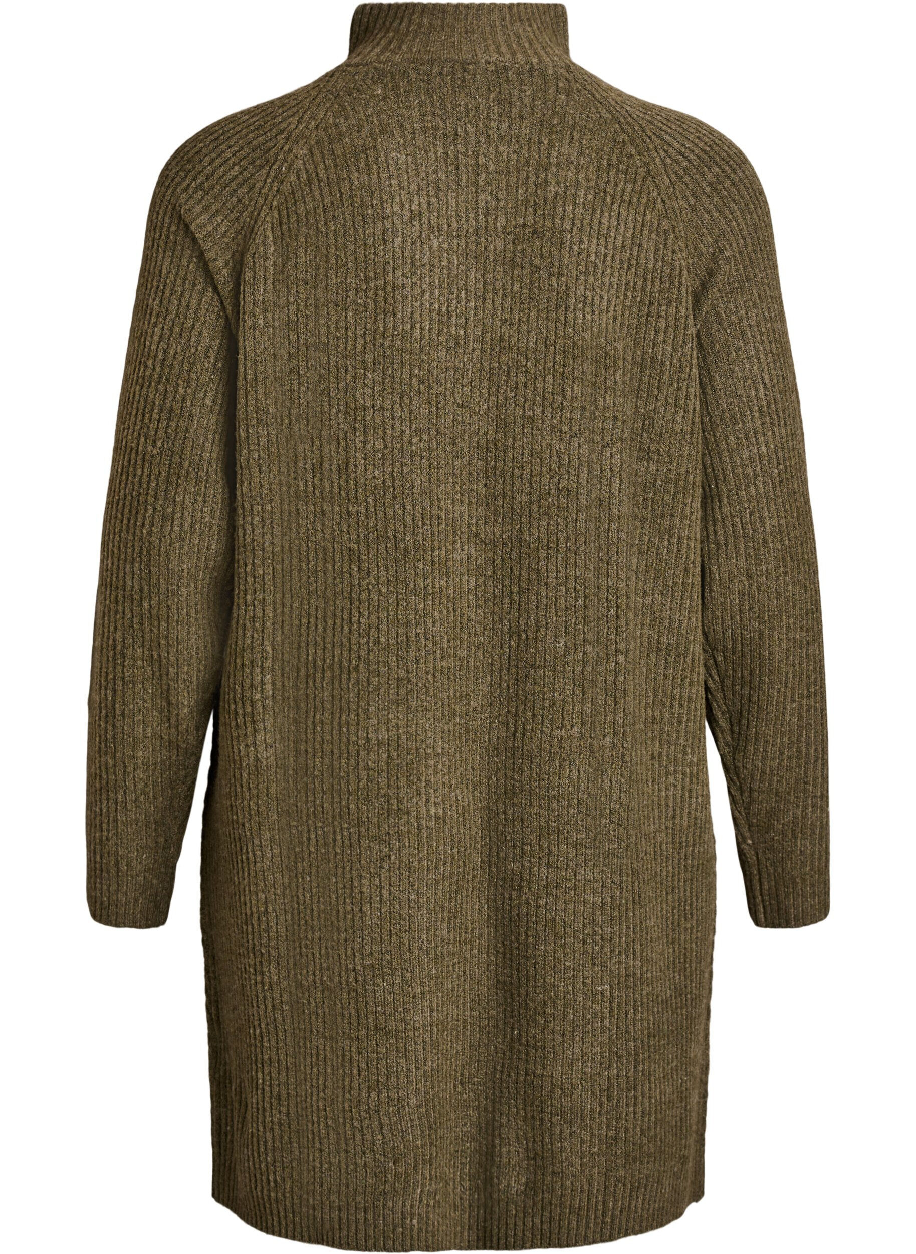 Zizzifashion Knee-length knitted dress with high neck, Green, Packshot image number 1