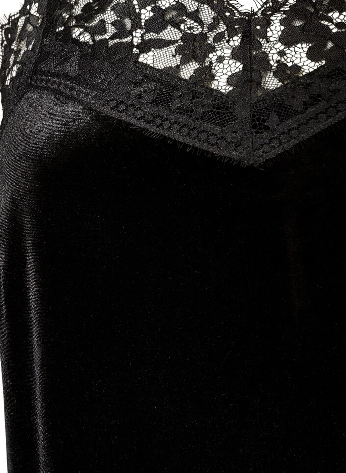 Velvet dress with lace and side slit, Black, Packshot image number 2