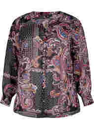 Printed v-neck shirt, Black/Brown Paisley, Packshot