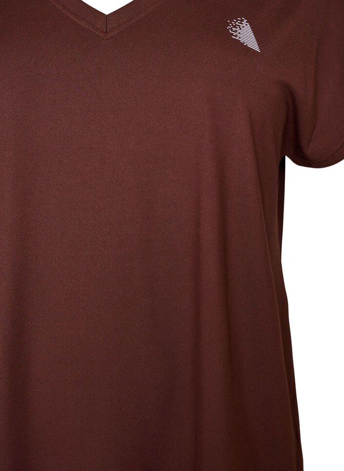 Loose training t-shirt with v-neck, Brown, Packshot image number 2