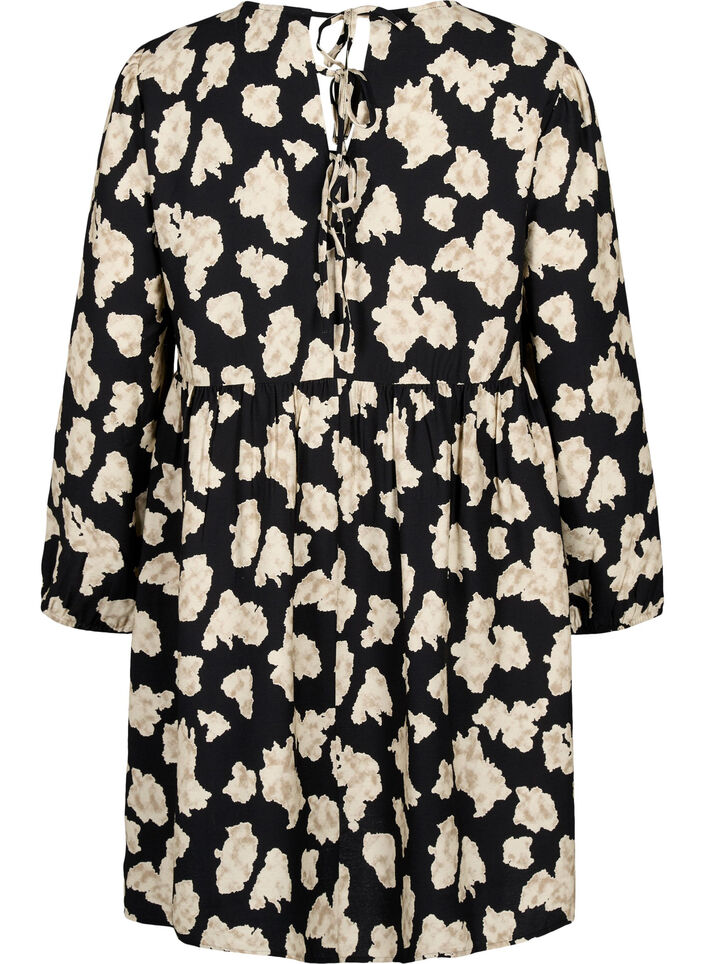 Long-sleeved dress with print and bows, Black, Packshot image number 1