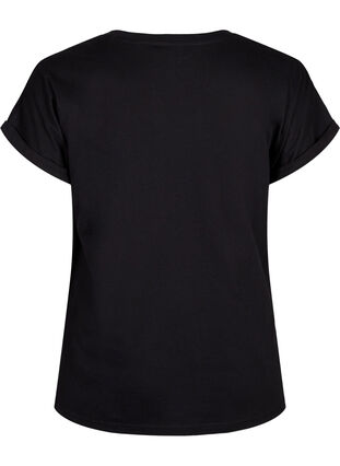Organic cotton T-shirt with gold print, Black W. Free, Packshot image number 1