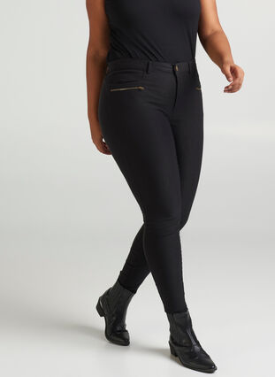 Close-fitting trousers with zip details, Black, Model image number 3