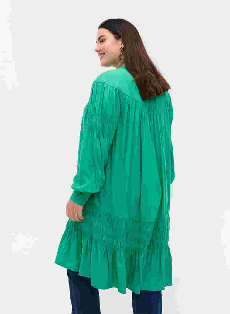 Long-sleeves viscose dress with smock details, Mint, Model image number 1
