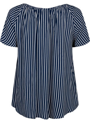 Plain viscose blouse with short sleeves, Navy B./White Stripe, Packshot image number 1