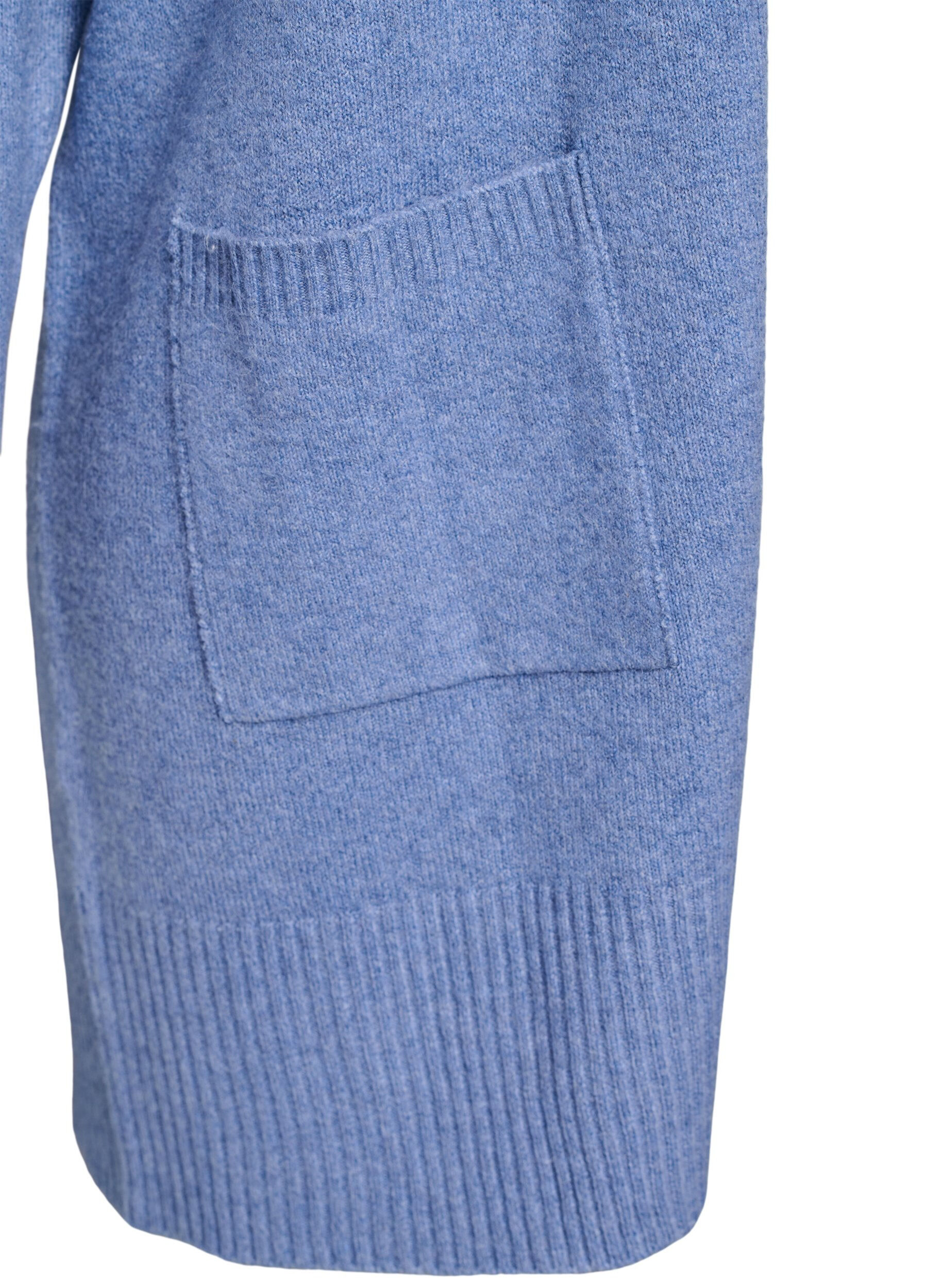 ZizzifashionRibbed Knit Cardigan with Pockets, Blue, Packshot image number 3