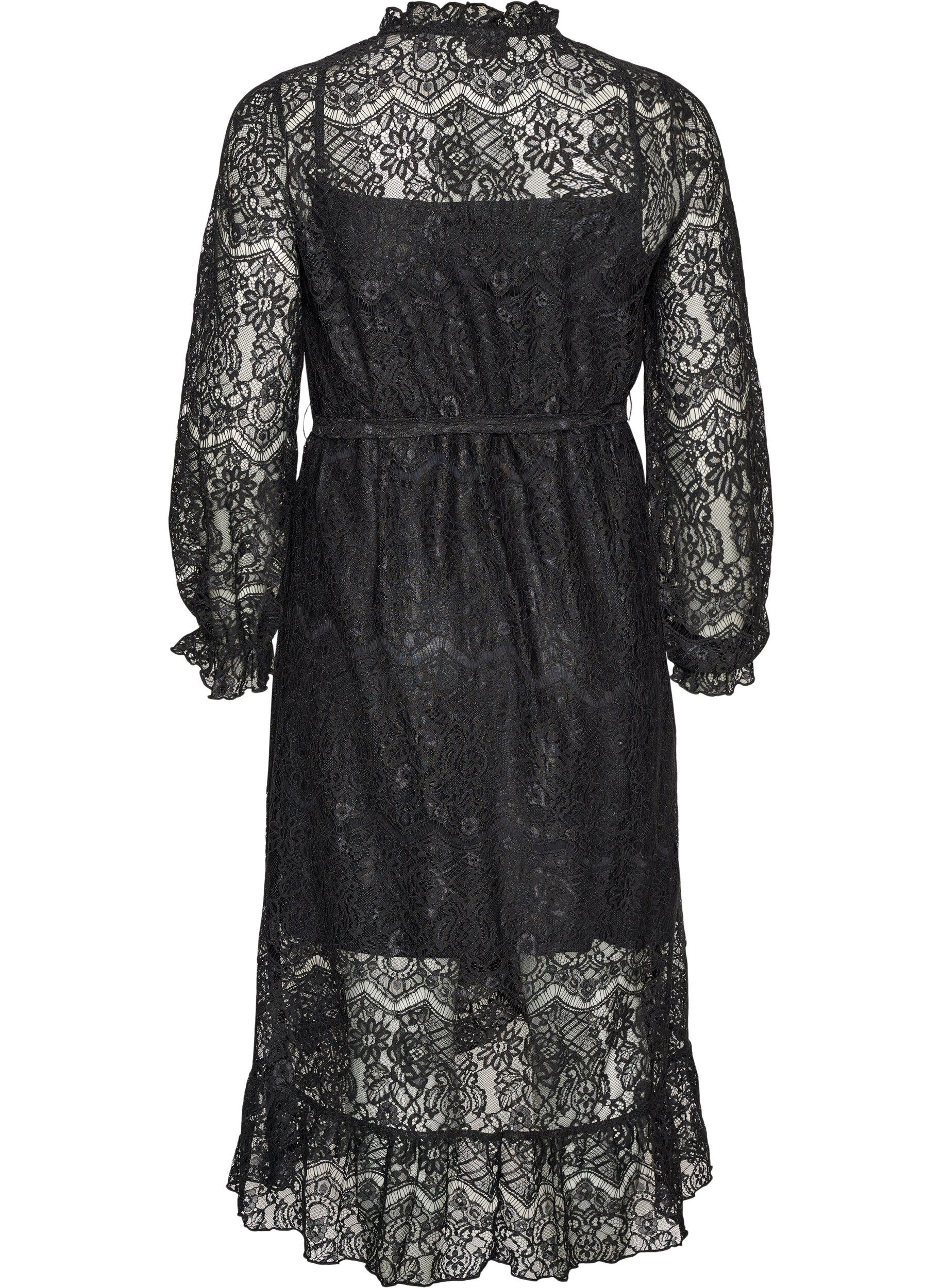 ZizzifashionLace dress with wrap skirt and ruffles, Black, Packshot image number 1
