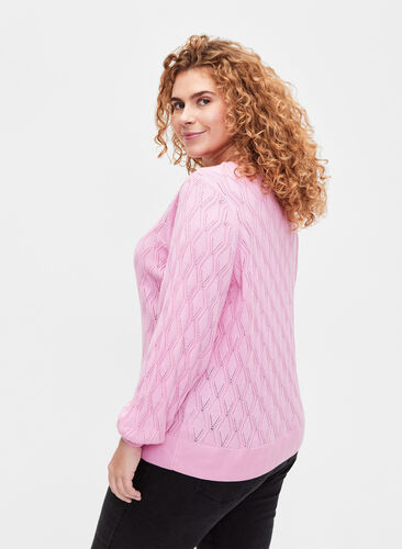 Pullover with hole pattern and boat neck	, Begonia Pink, Model image number 1