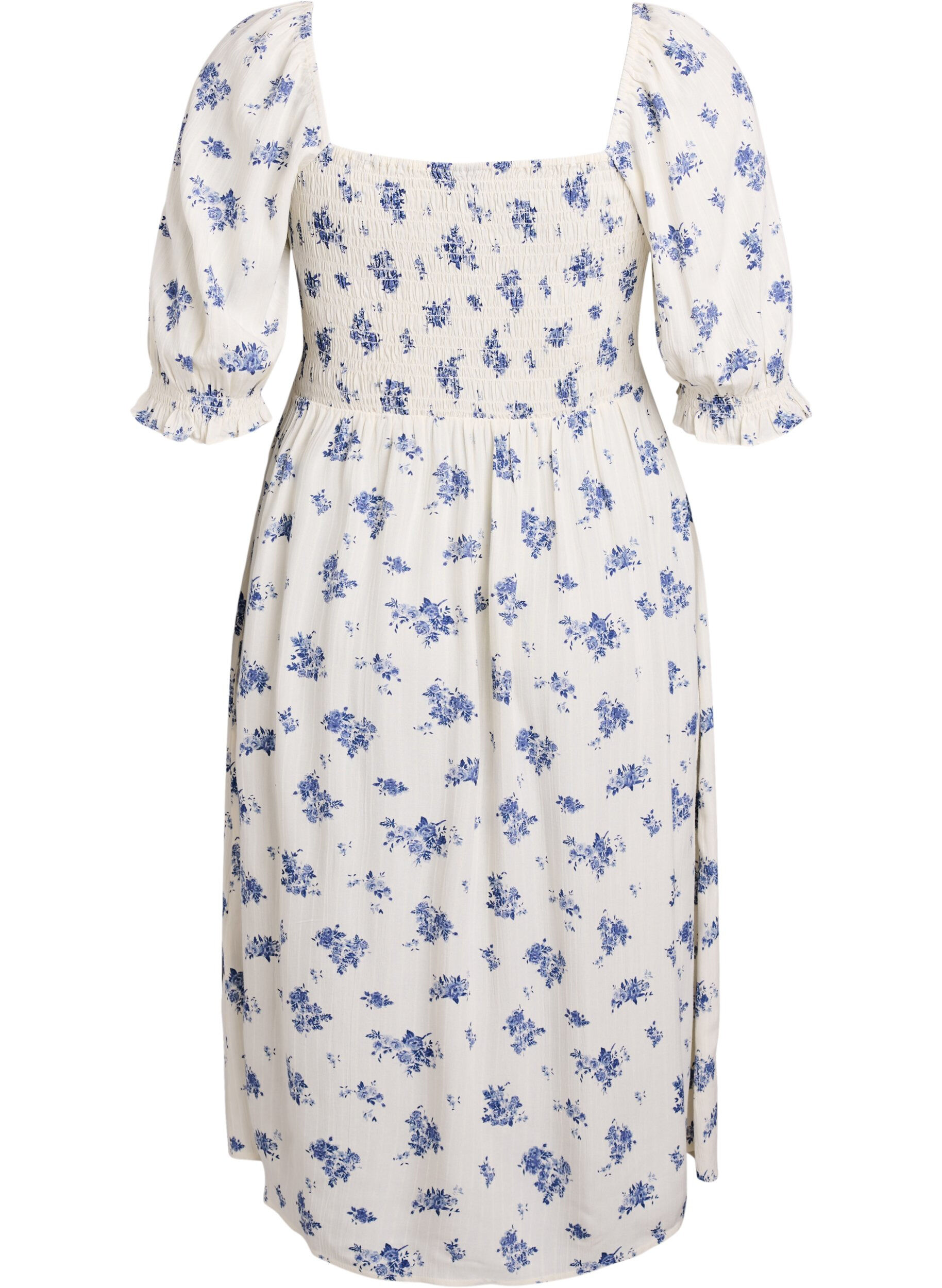 ZizzifashionFloral viscose midi dress with smock, White, Packshot image number 1