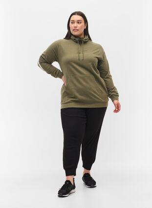  Sweatshirt with hood and zip, Ivy Green Melange, Model image number 3
