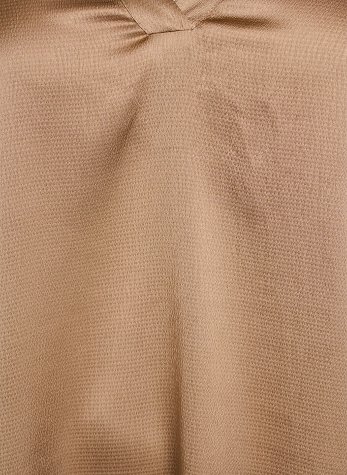 Satin-look blouse with 1/2 sleeves and a ruffle collar, Brown, Packshot image number 2
