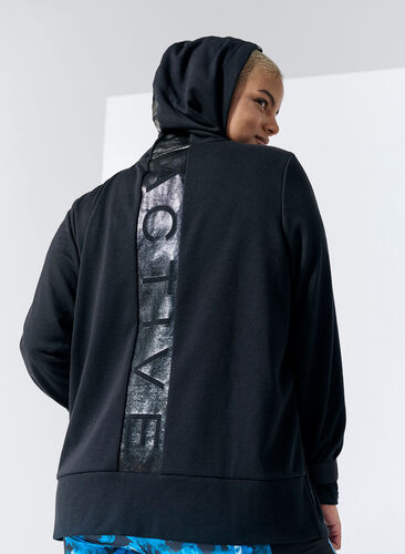Sweat cardigan with zip and hood, Black, Image image number 0