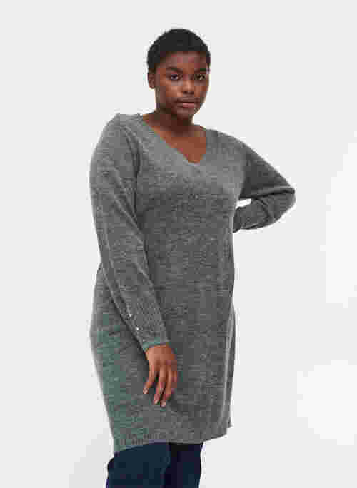 Marled knitted dress with a V-neckline