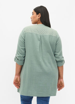 Tunic in cotton with embroidery anglaise, Chinois Green, Model image number 1