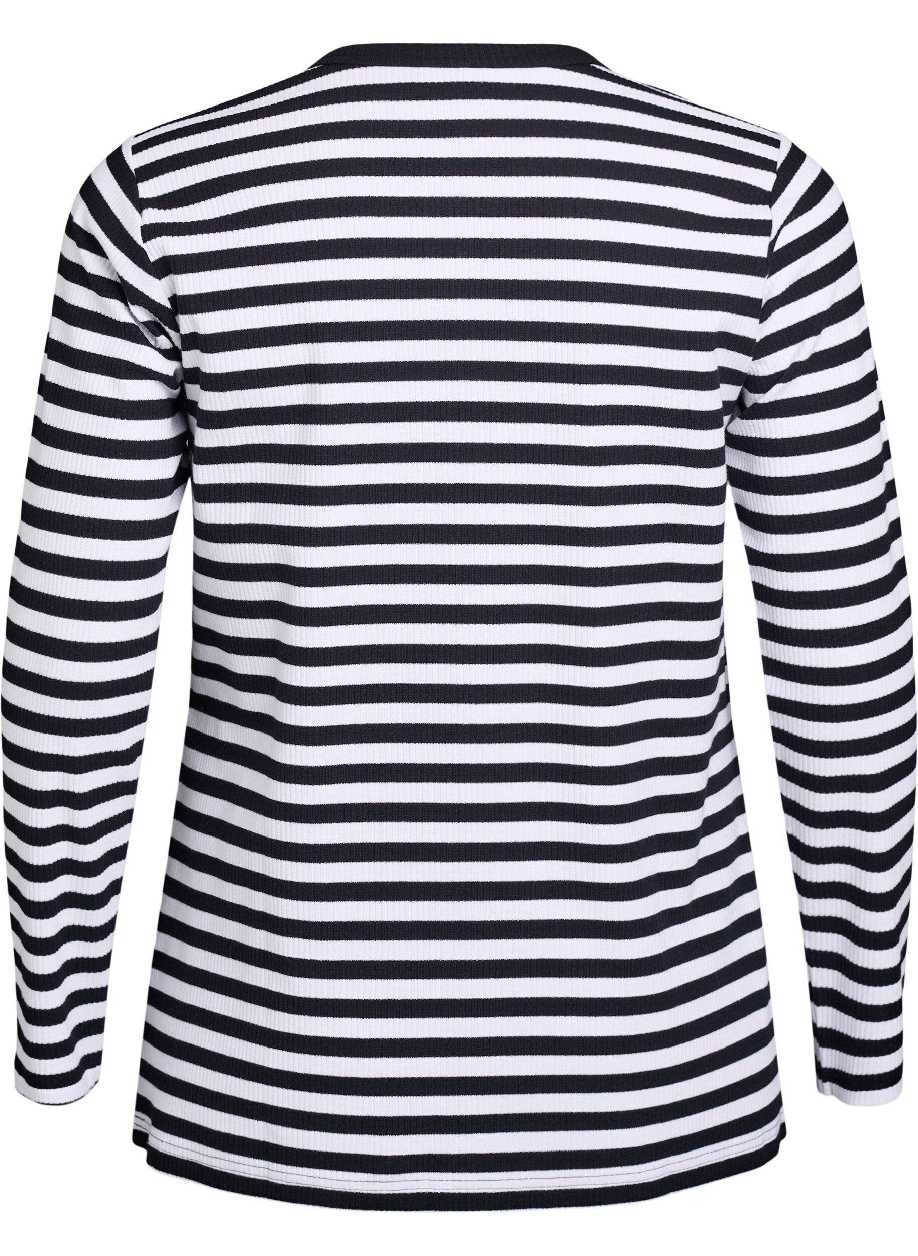 Zizzifashion Striped jersey blouse with a ribbed texture, Black, Packshot image number 1