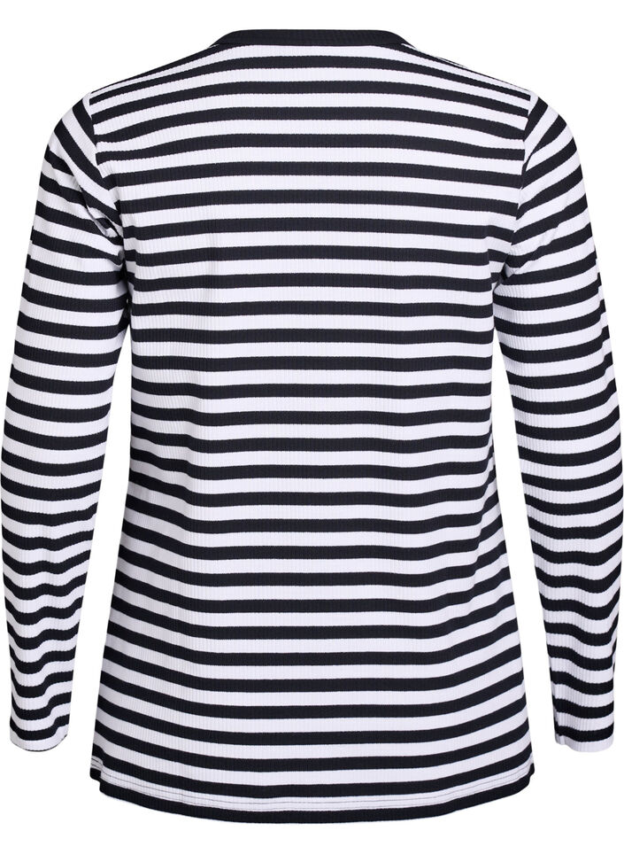 Striped jersey blouse with a ribbed texture, Black, Packshot image number 1