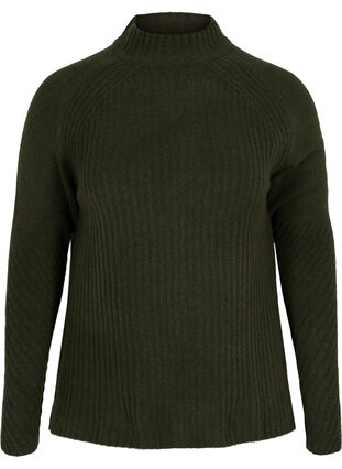 High-neck knitted jumper with rib details, Forest Night Mel., Packshot image number 0