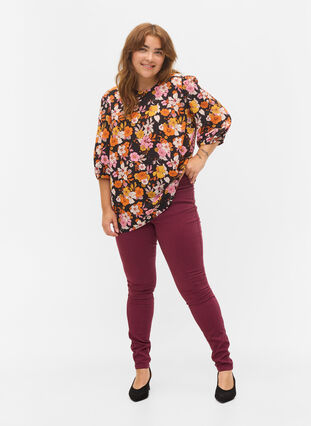 Floral viscose blouse with a back cut-out, Black Flower AOP, Model image number 3