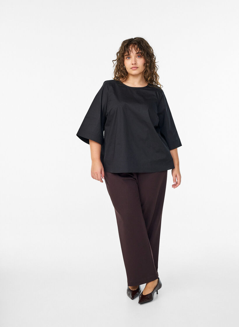 Blouse with stitching details and 3/4 sleeves, Black, Model image number 1