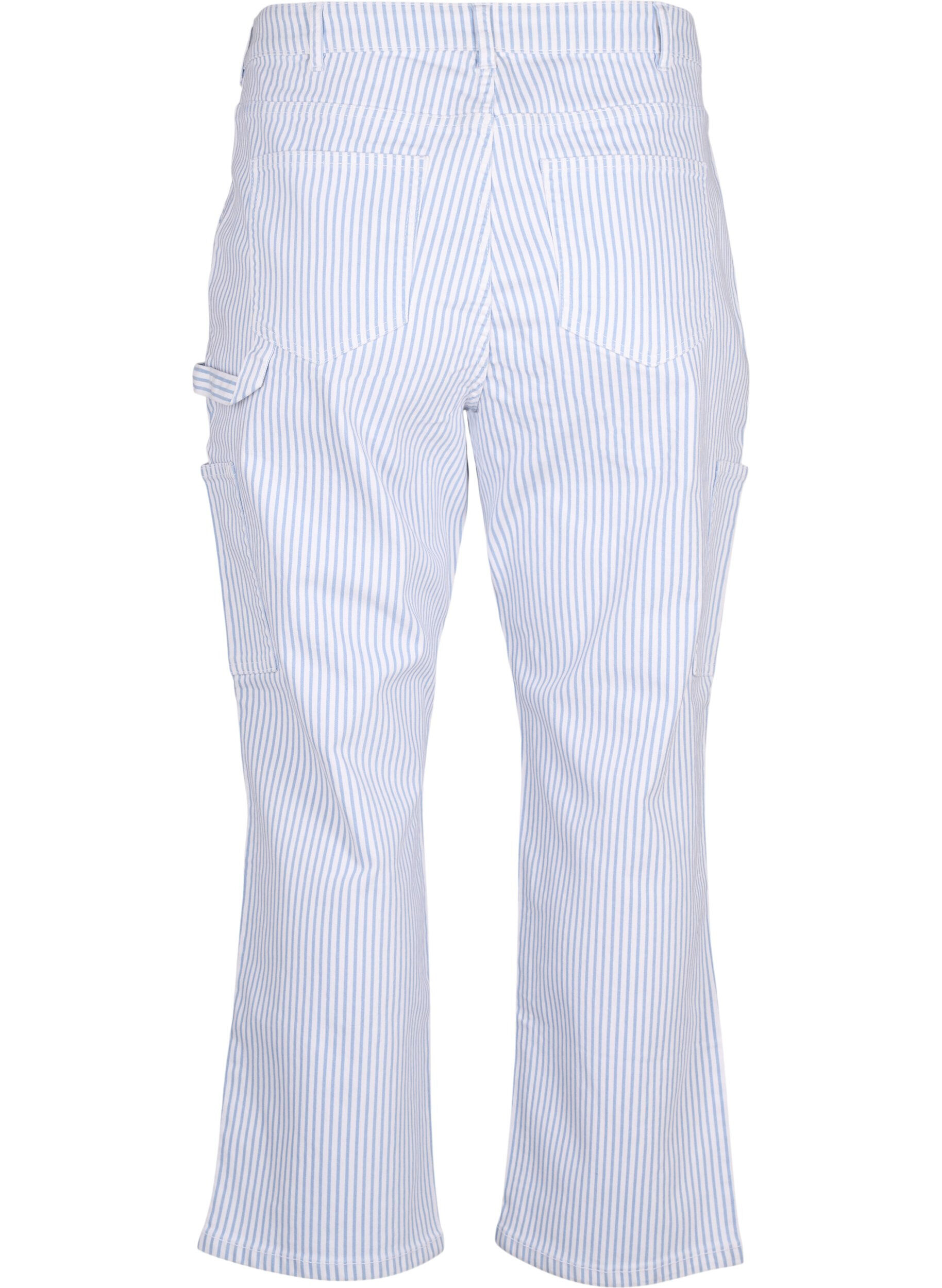 Zizzifashion Striped cargo jeans with a straight fit, Blue White Stripe, Packshot image number 1