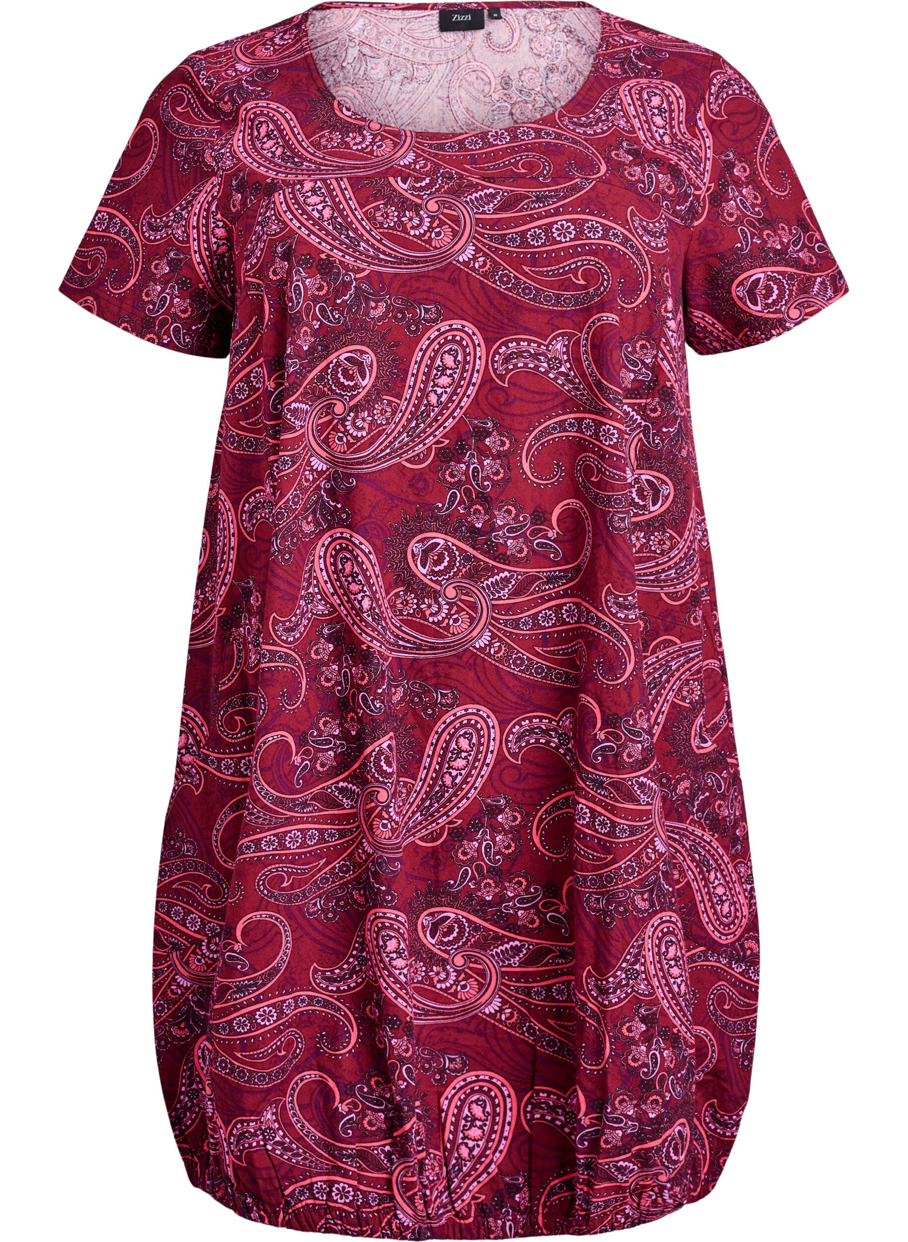 ZizzifashionShort-sleeved cotton dress with print, Red, Packshot image number 0
