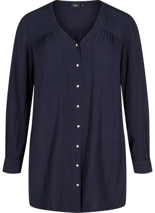 Viscose tunic with pearl buttons, Night Sky, Packshot image number 0