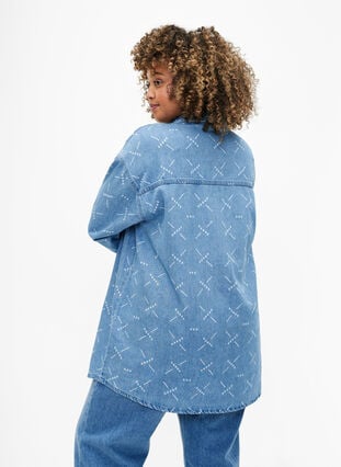 Loose denim jacket with pattern, Light blue denim, Model image number 1