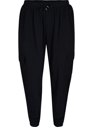 Loose viscose trousers with large pockets, Black, Packshot image number 0
