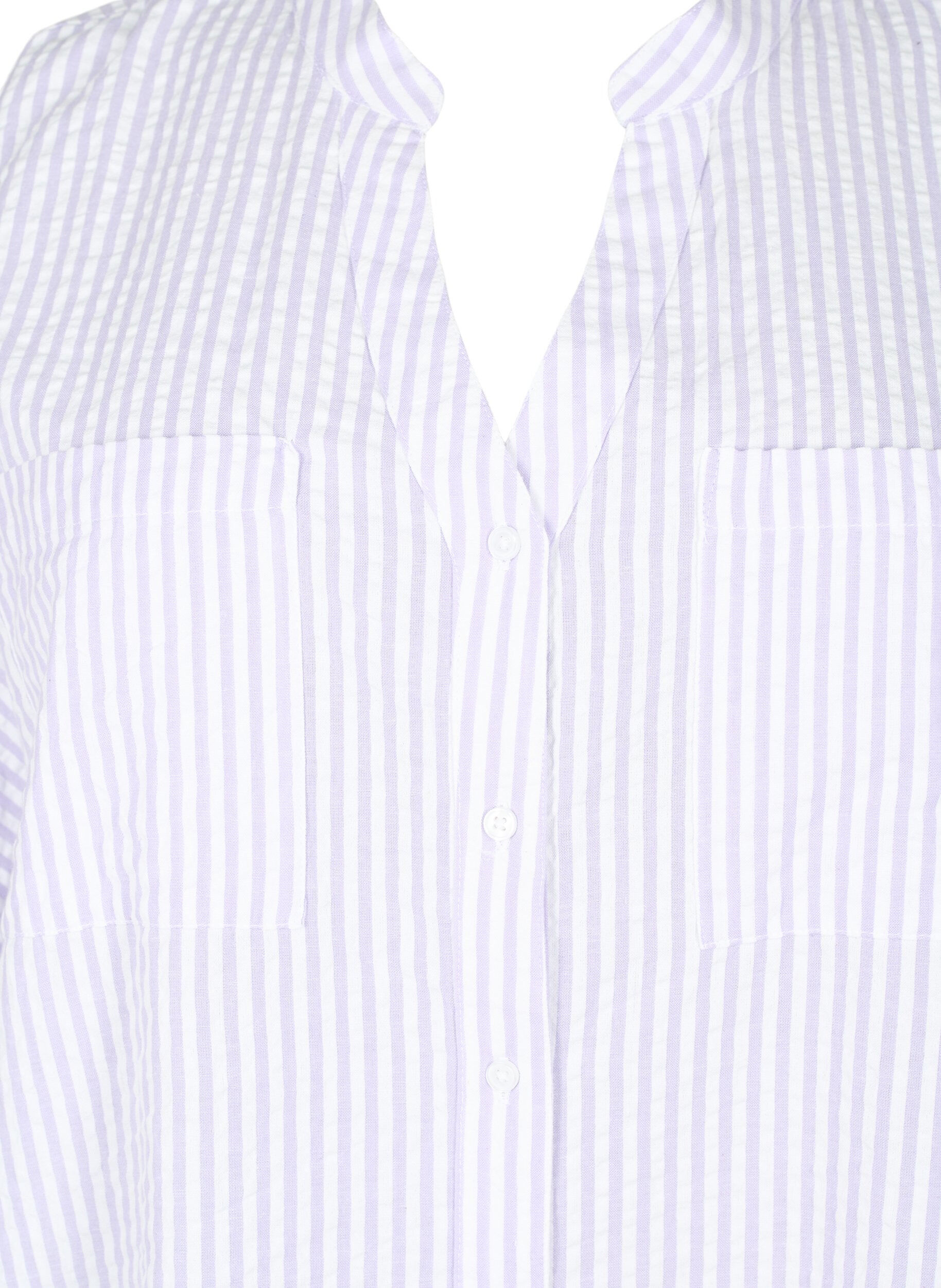 Zizzifashion Striped shirt with chest pockets, White/LavenderStripe, Packshot image number 3