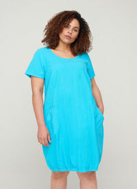 Short-sleeved cotton dress, River Blue, Model