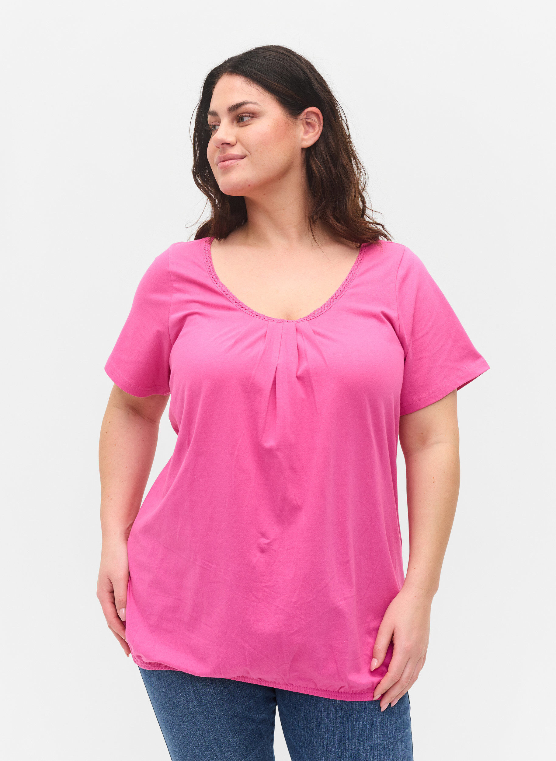 Zizzifashion Short-sleeved cotton t-shirt, Raspberry Rose, Model image number 0