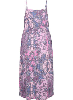 Sleeveless viscose midi dress with a paisley print, Purple Paisley, Packshot image number 1